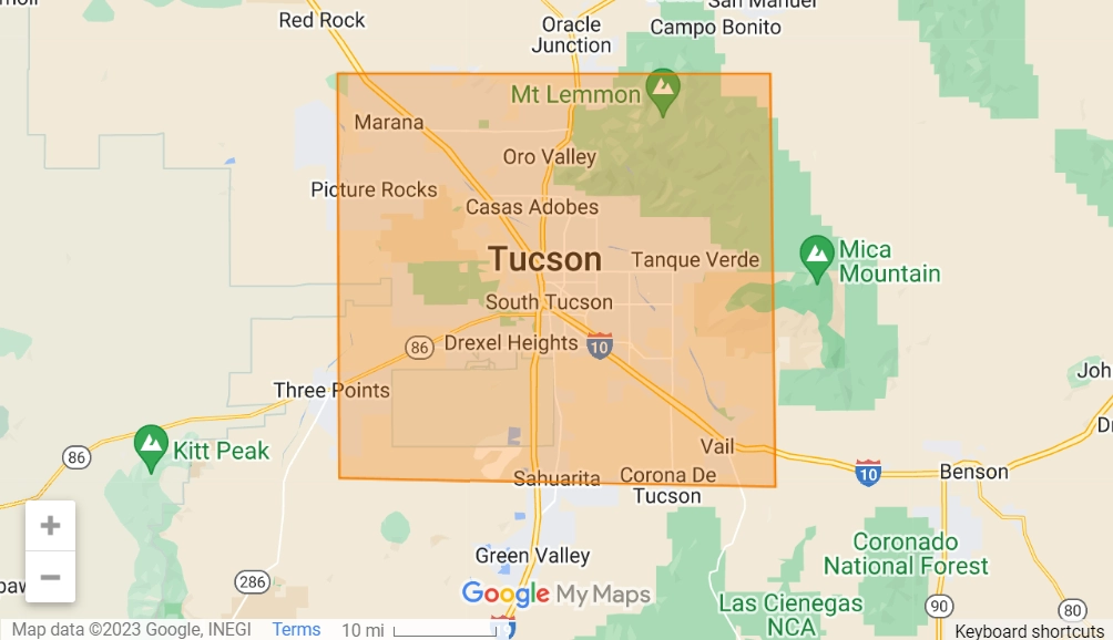 Tucson Arizona service area map